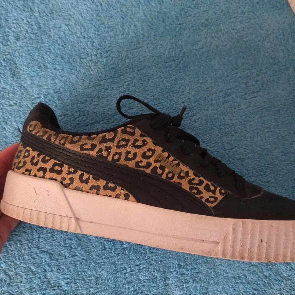 PUMA Low Top Lace-Up Sneaker Leopard Print Black/Beige/White Rubber Sole